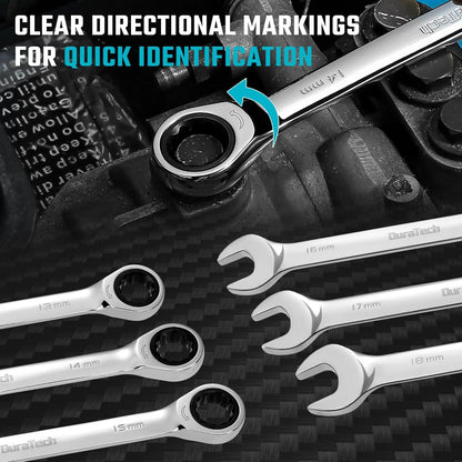 Ringratschenschlüssel Set 12-teilig, Gabelringschlüssel Satz Metrisch 8-19mm Cr-V Stahl