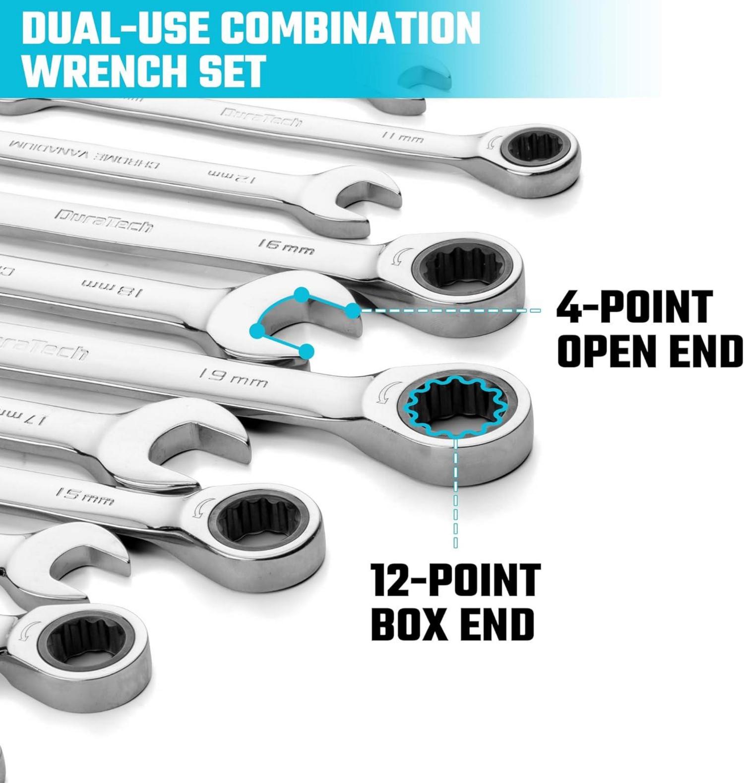 Ringratschenschlüssel Set 12-tlg. Maul-Ringschlüssel-Satz Metrisch 8-19mm