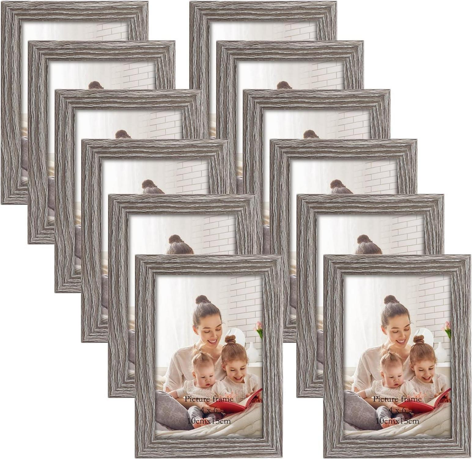 12er Bilderrahmen Set 10x15cm Grau für Fotos und Collagen