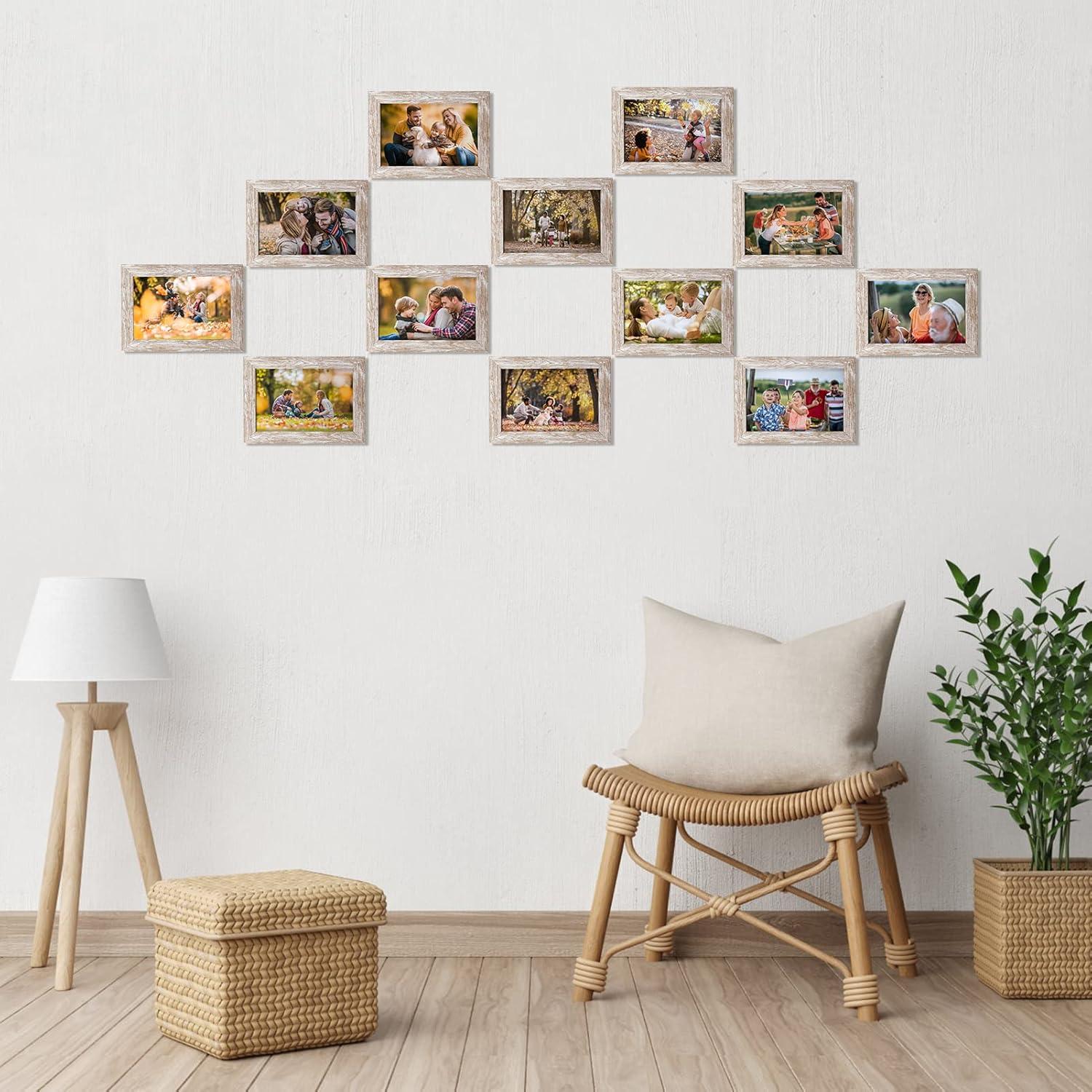 EXYGLO 12er Set Bilderrahmen 10x15 cm Beige Collage Natur Plexiglas