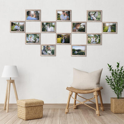 EXYGLO Bilderrahmen 13x18cm Set 12 Natur Holz Fotorahmen Collage