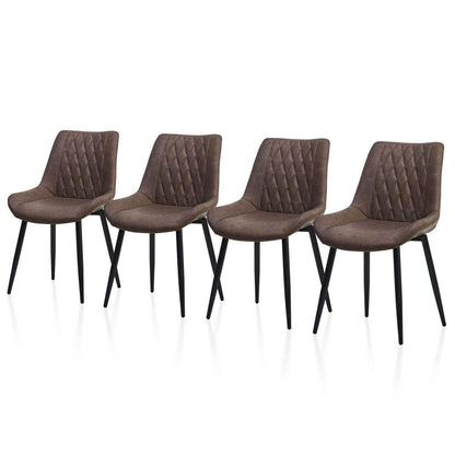 Esszimmerstühle Set 4er – Dunkelbraun, Metall in Lederoptik