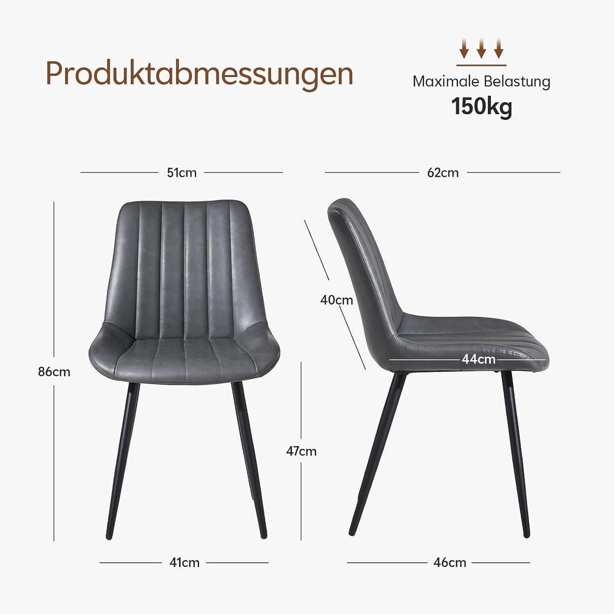 Esszimmerstühle Set 4er Grau | Ergonomisch & Robust in Lederoptik