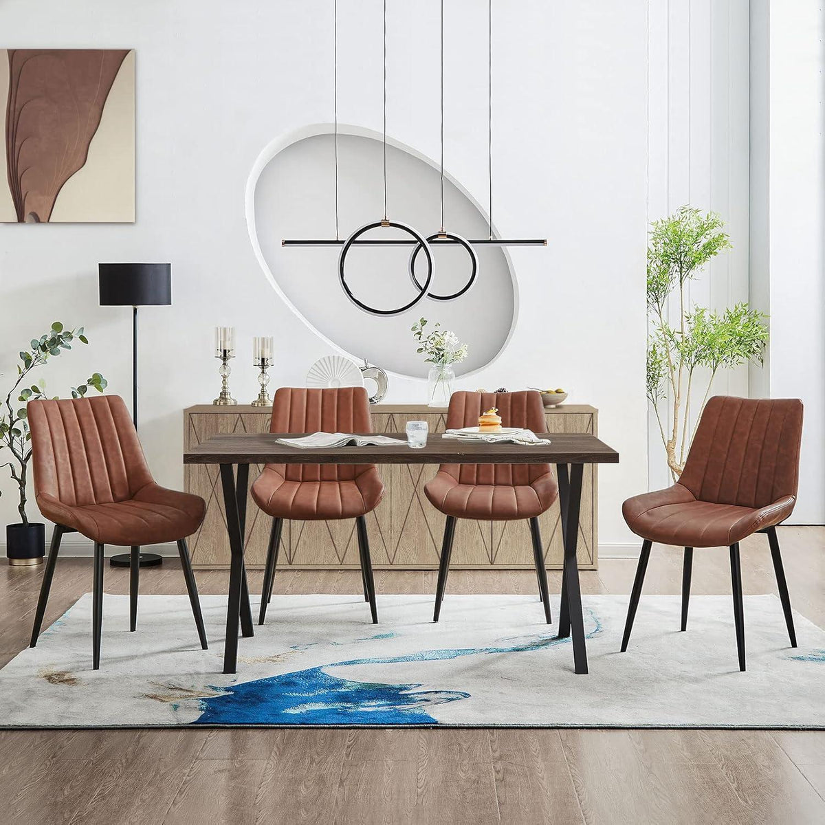 Esszimmerstühle Set 4er Braun, Metallbeine in Lederoptik