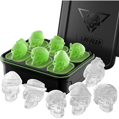 Totenkopf Eisformen 3D Silikon 6er BPA-frei mit Deckel