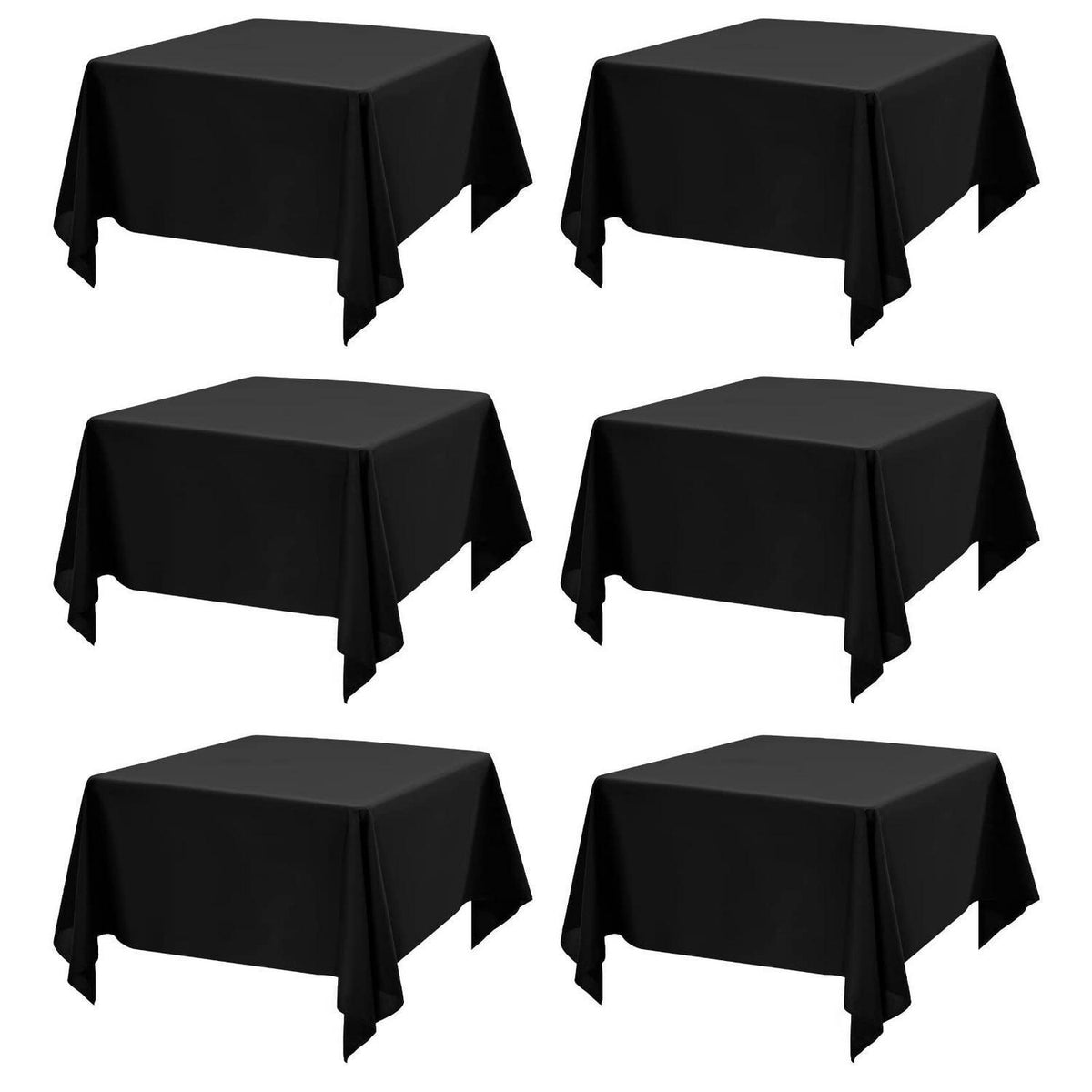 Schwarze Tischdecke 132x132cm - 6er Set | Polyester, Waschbar, Party