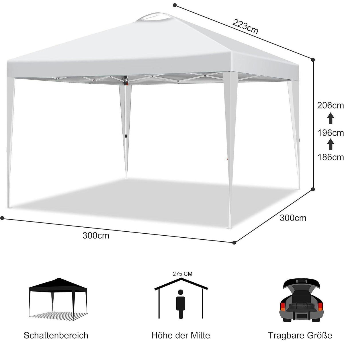 3x3m Pavillon mit 4 Seitenwänden – Weiß, Robust & Wetterfest