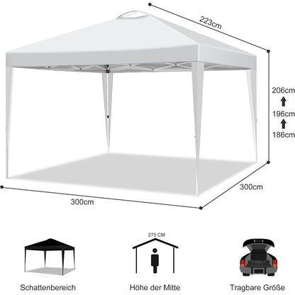 3x3m Pavillon mit 4 Seitenwänden – Weiß, Robust & Wetterfest