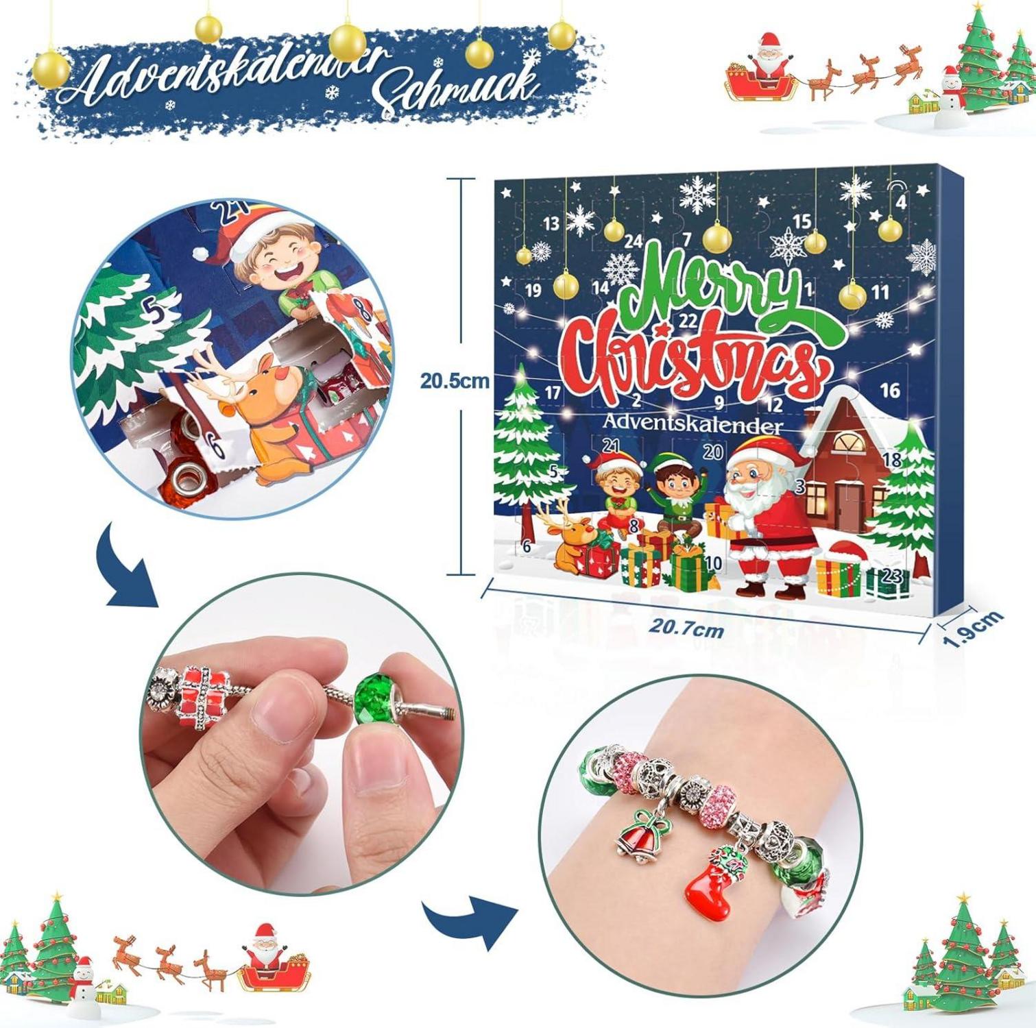 ZOOI Adventskalender Mädchen Schmuck Bastelset 24 Stück Weihnachtsgeschenk