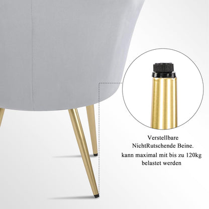 Samtstuhl Blumenform Hellgrau Gold mit Metallbeinen