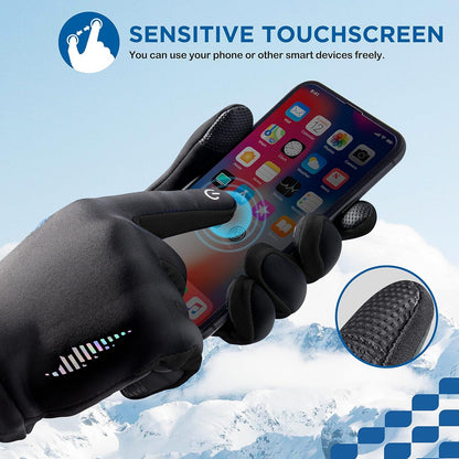Kinder Thermo Winterhandschuhe Wasserdicht Anti-Rutsch Touch Screen Outdoor Sport, Schwarz, Größe S
