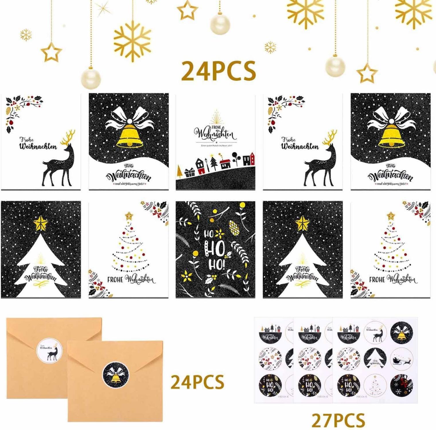 Weihnachtskarten Set mit Umschlägen und Aufkleber, 6
