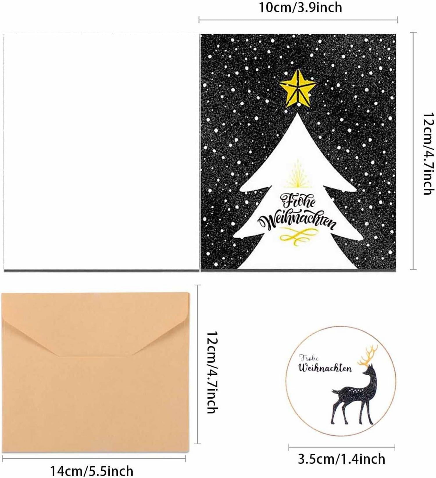 Weihnachtskarten Set 24er mit Umschlägen Aufkleber 6 Designs Klappkarten Weihnachten