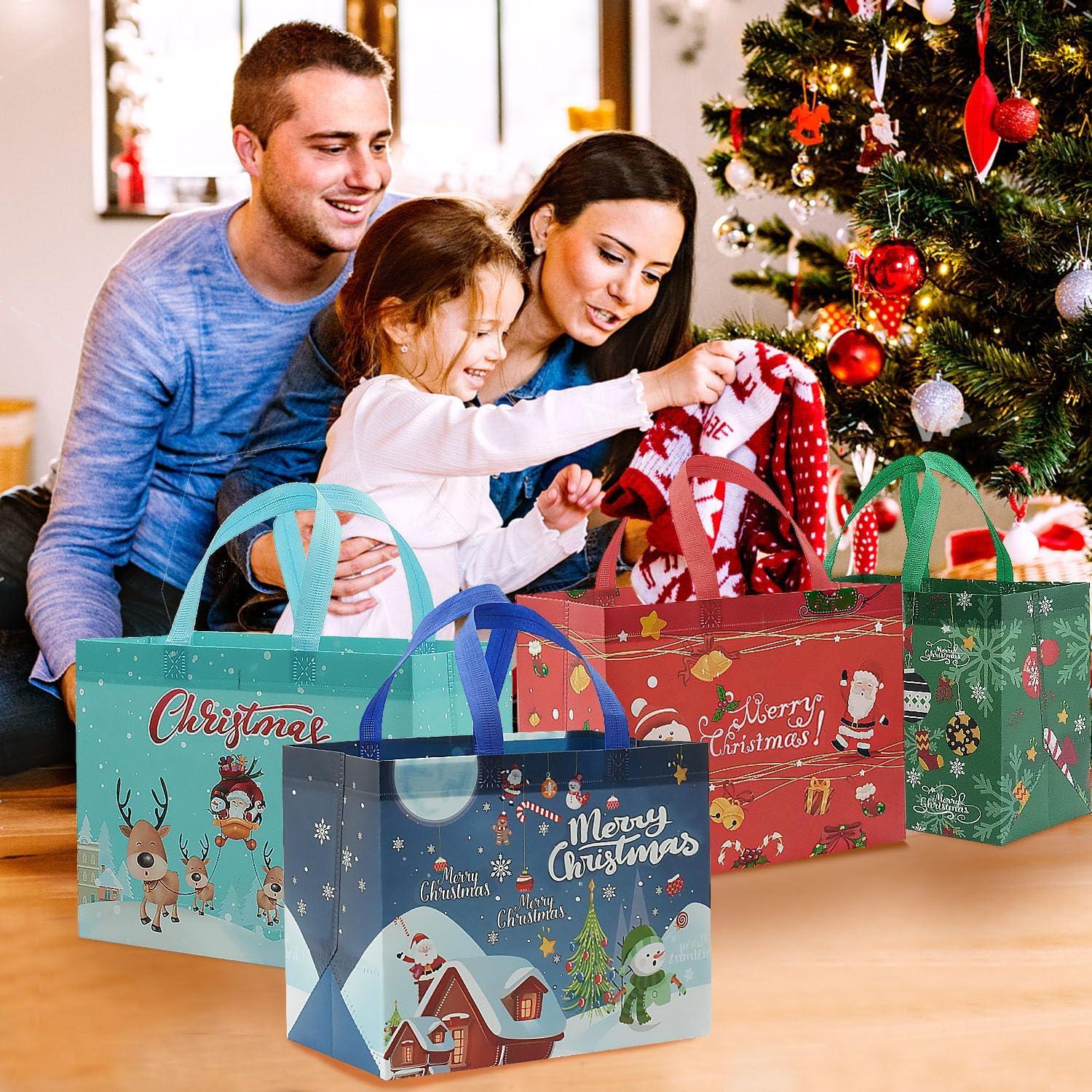 12er Set Weihnachtsgeschenktüten mit Griffen, Vliesstoff, 32,5x25x17cm