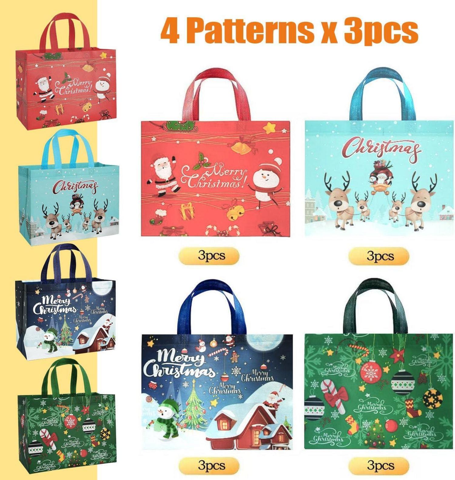 12 Weihnachtsgeschenktüten Weihnachts-Tragetaschen Set Groß Vlies
