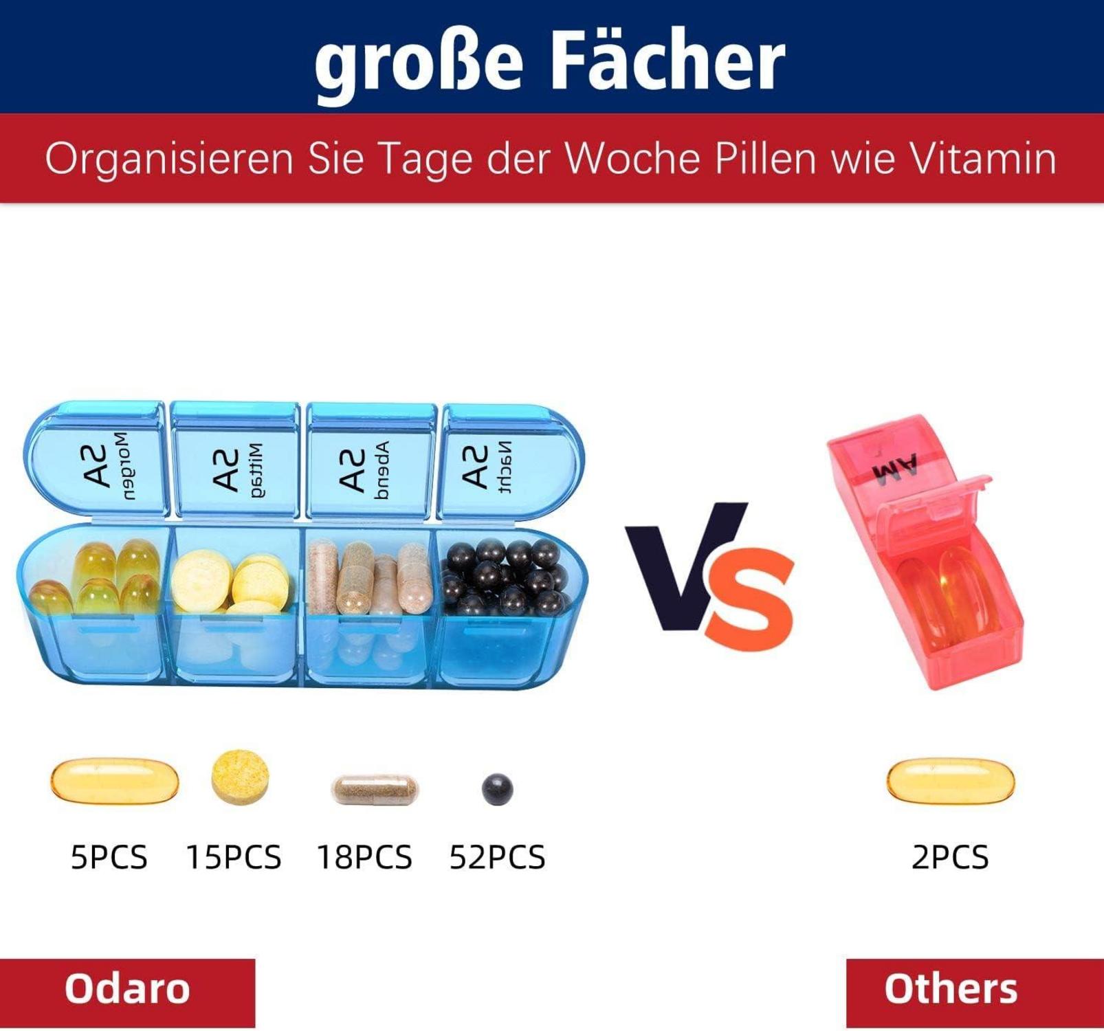 Tablettenbox 7 Tage Klein Pillendose Große Fächer 4-fach