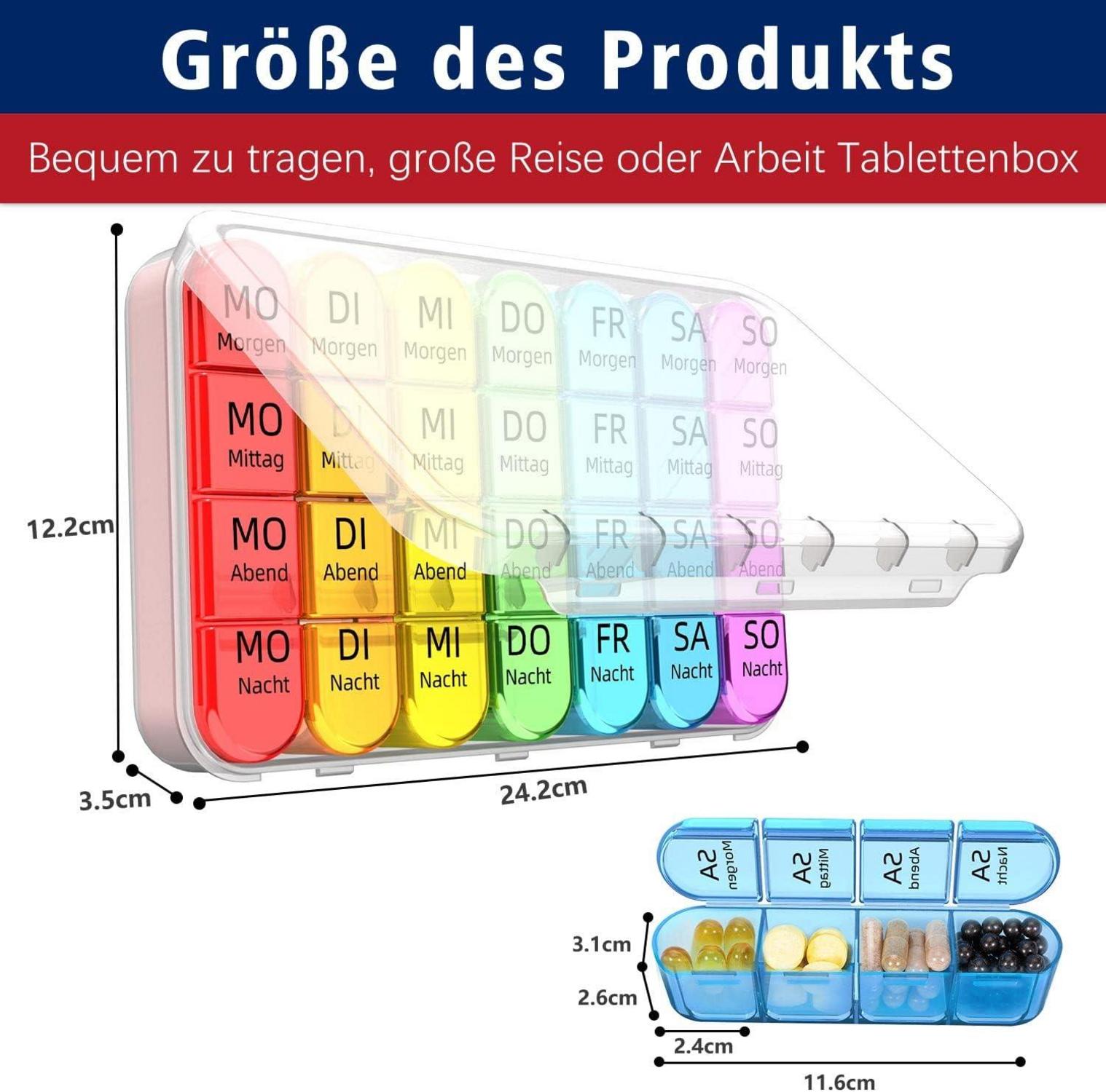 Tablettenbox 7 Tage Medikamentenbox mit großen Fächern