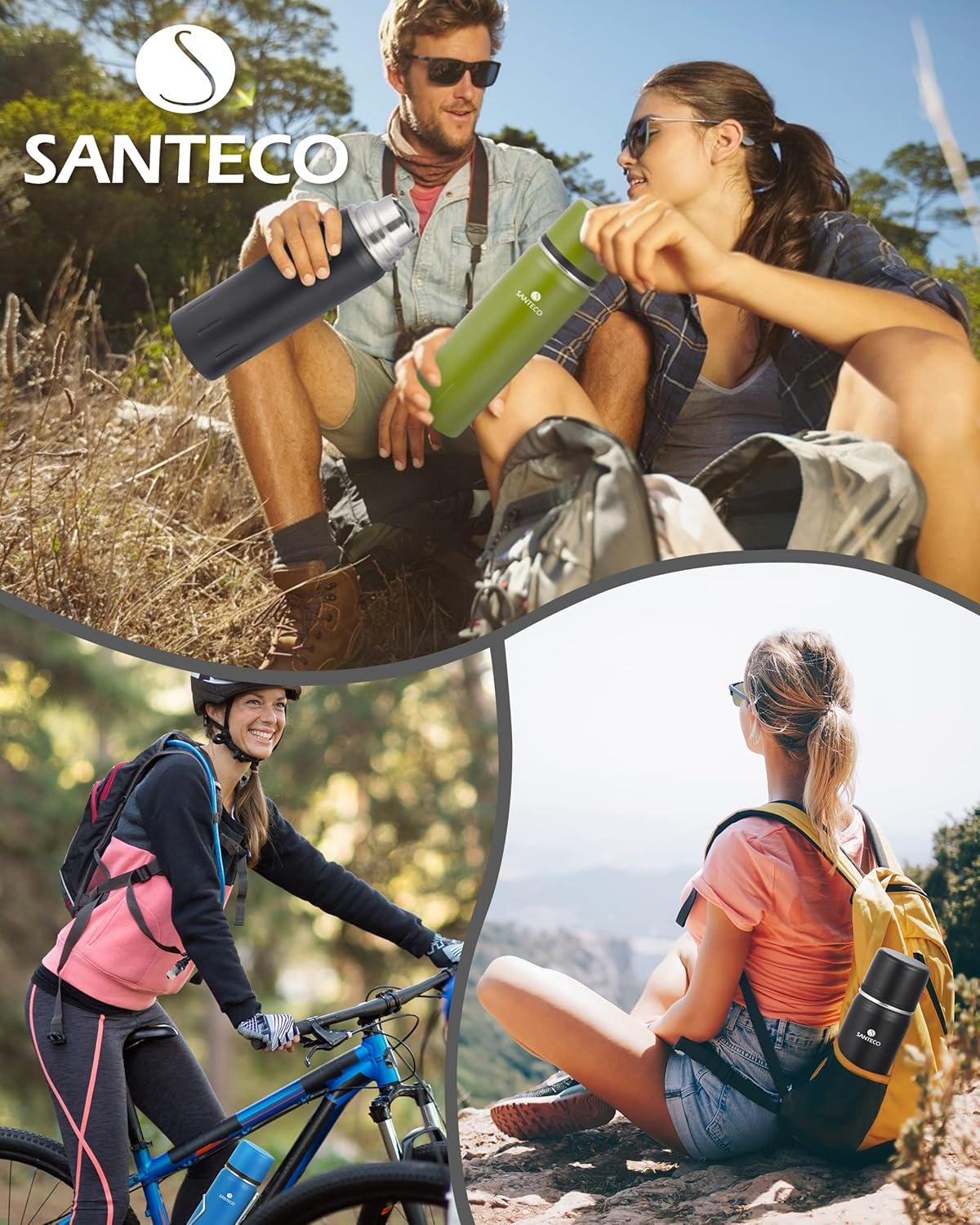 SANTECO Thermoskanne Edelstahl 1l & 500ml Isolierflasche Auslaufsicher & BPA-frei