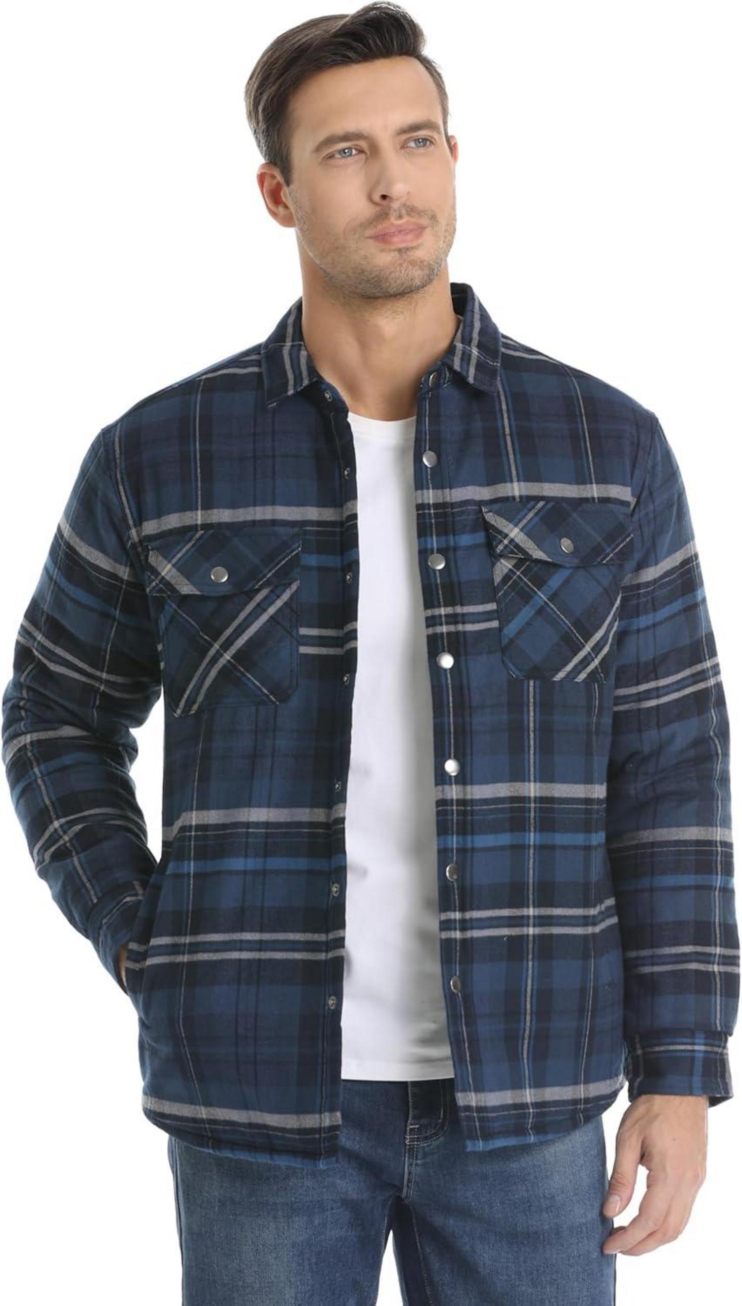 Karierte Herren Flanellhemdjacke Gefüttert Winter Warm L