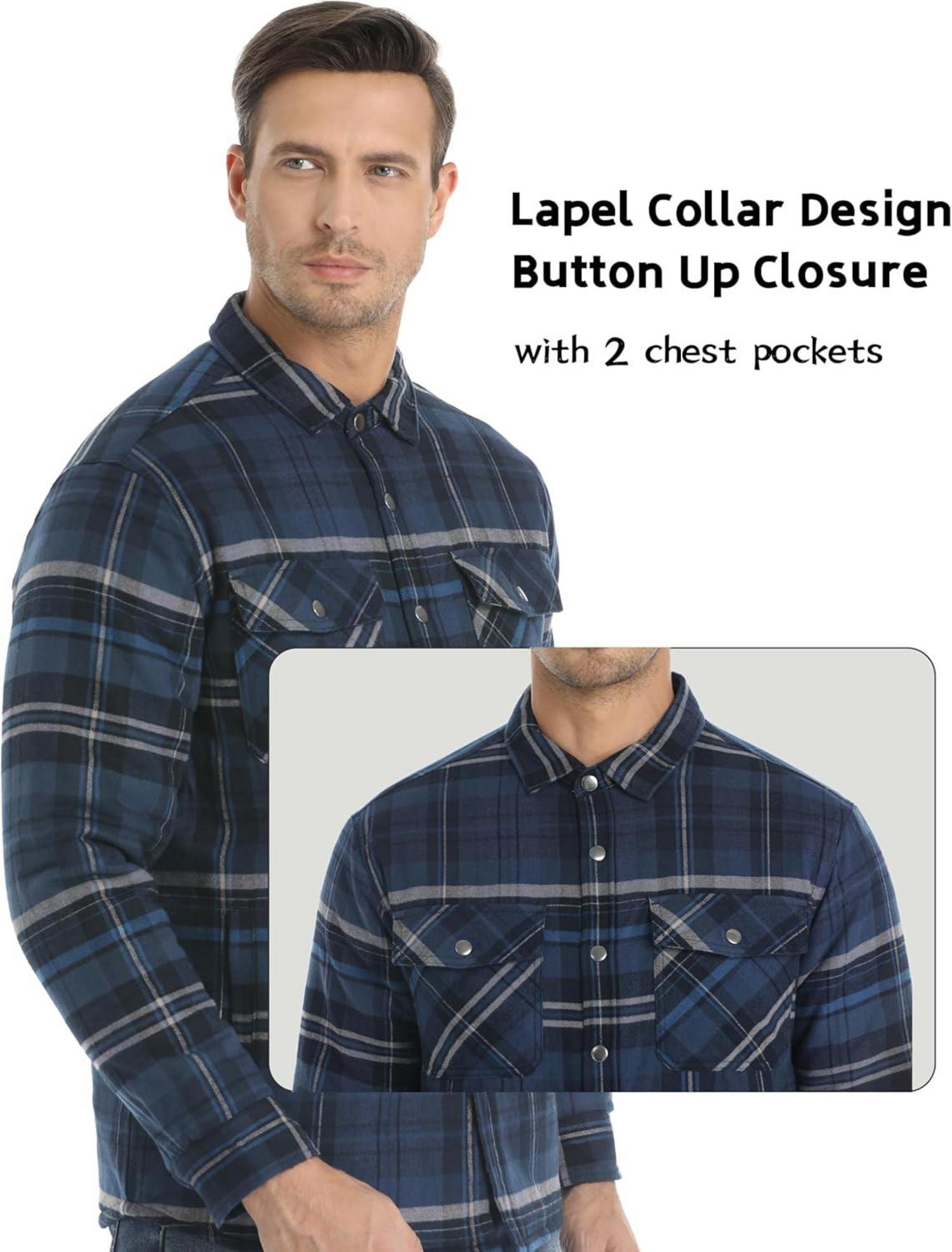 Gefütterte Flanellhemdjacke Karohemd Herren Winter Jacke BlauThermo