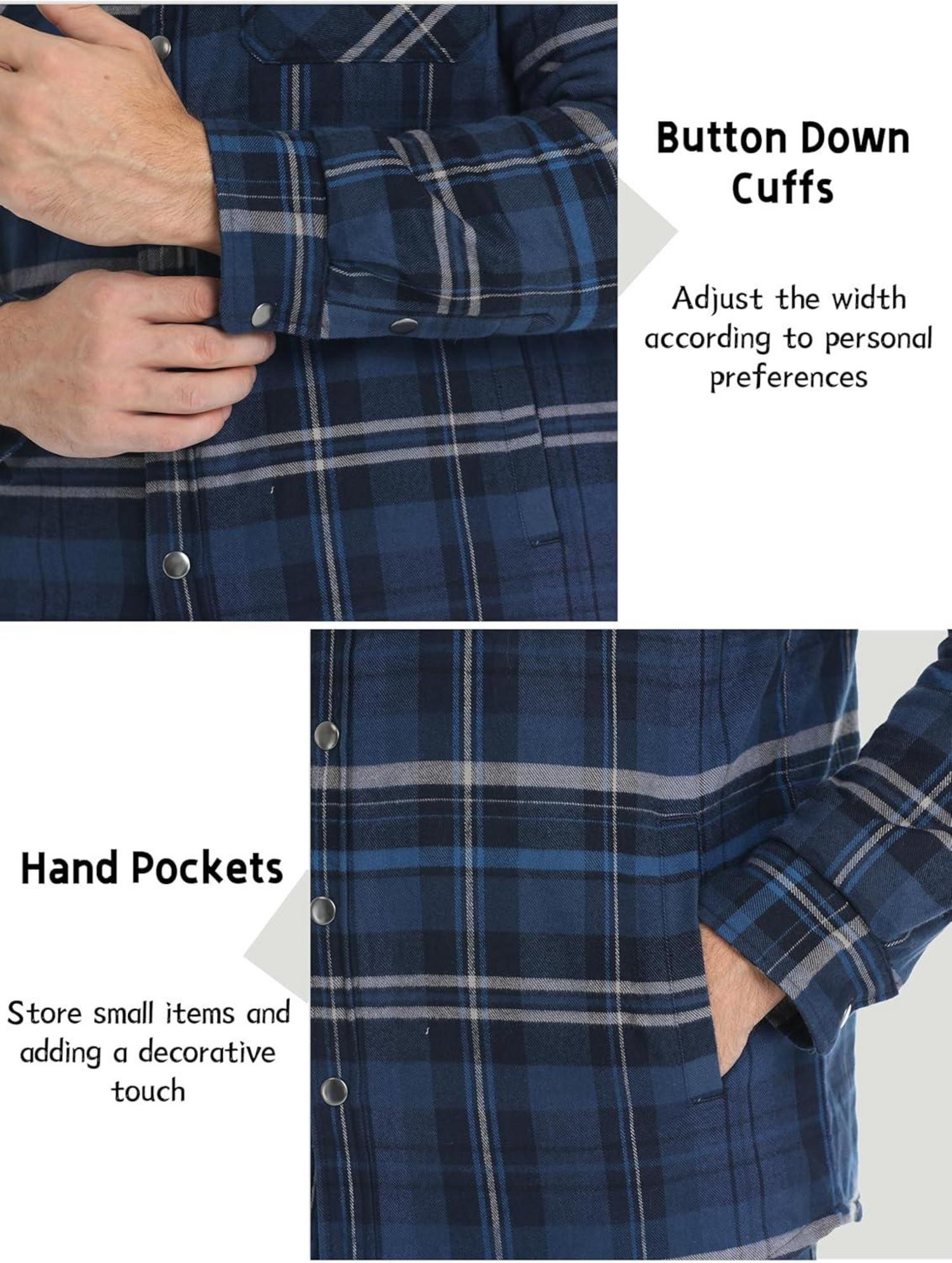 Karierte Hemdjacke Herren Gefüttert Winter Flanelljacke Karohemd L