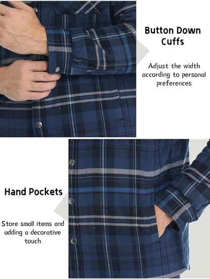 Karierte Hemdjacke Herren Gefüttert Winter Flanelljacke Karohemd L