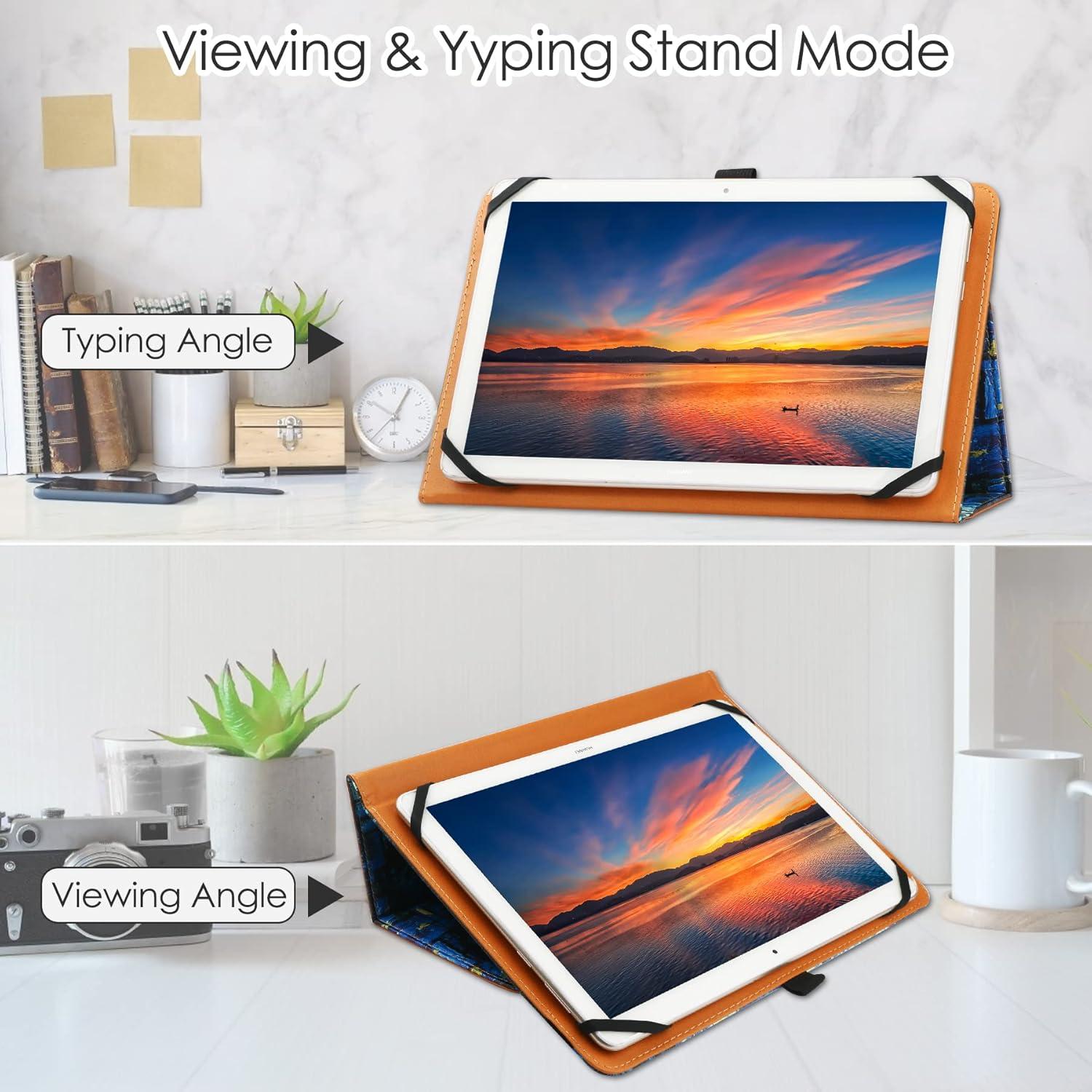 Universal Tablet Hülle 9-10 Zoll mit Silikonband und Ständer Sky