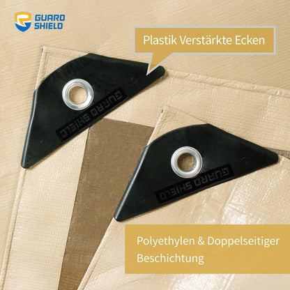 Abdeckplane Wasserdicht 5x6m Beige/Khaki mit Ösen GUARD
