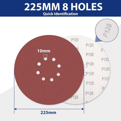 50x WORKPRO Schleifpapier 225mm Rund Körnung 60-240
