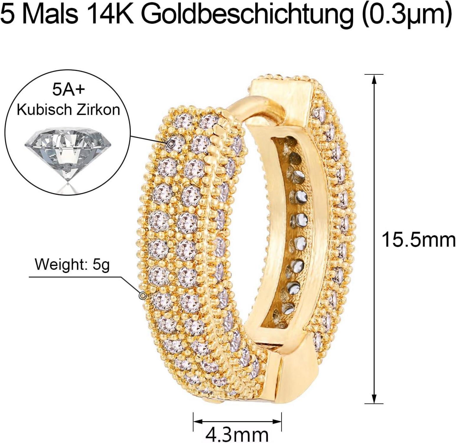Hypoallergenic Zirkonia Ohrringe 14K Gold Vergoldet 5A CZ