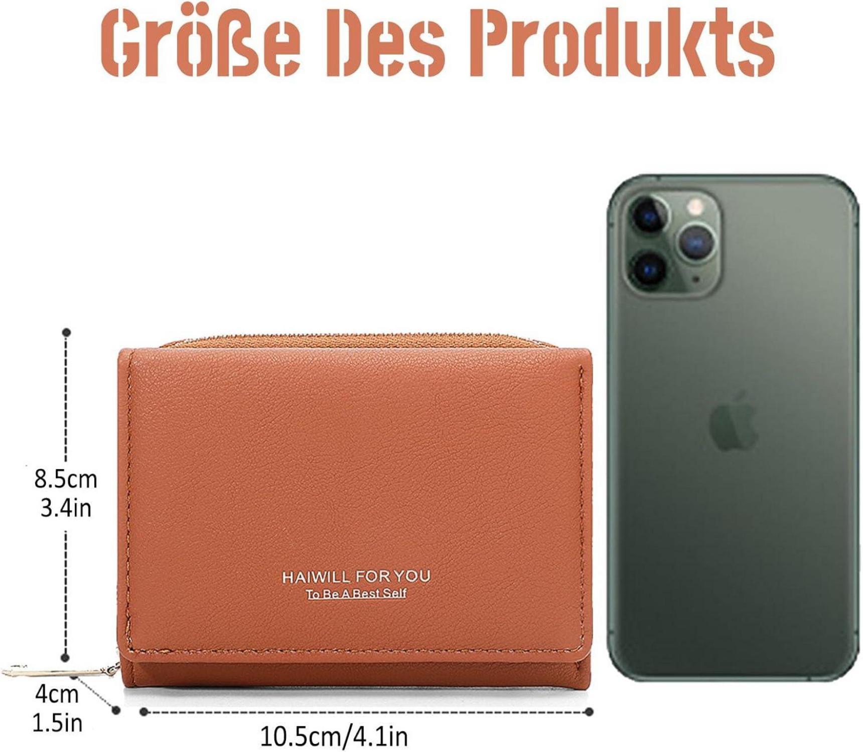 HAIWILL Damen Geldbeutel Klein PU Leder Münzfach 7 Kartenfächer Braun