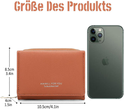 HAIWILL Damen Geldbeutel Klein PU Leder Münzfach 7 Kartenfächer Braun