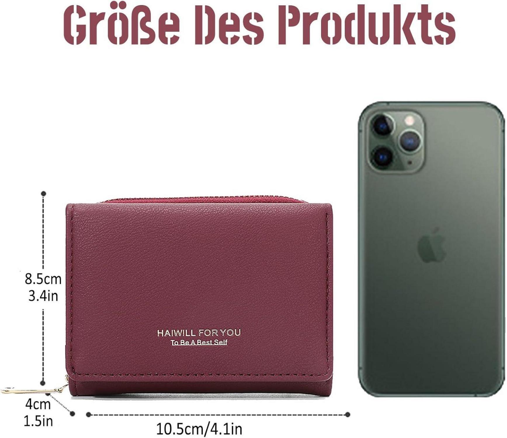 Damen Geldbeutel Klein PU Leder Portemonnaie mit Münzfach und Kartenfächern Rot