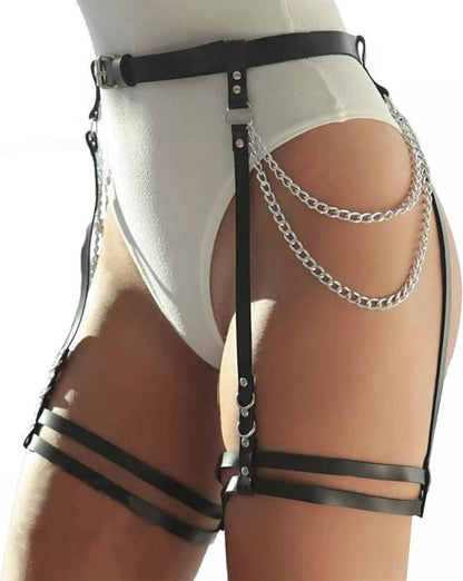 Sexy Punk Harness Damen Leder Strumpfband Gürtel Hüftketten BDSM