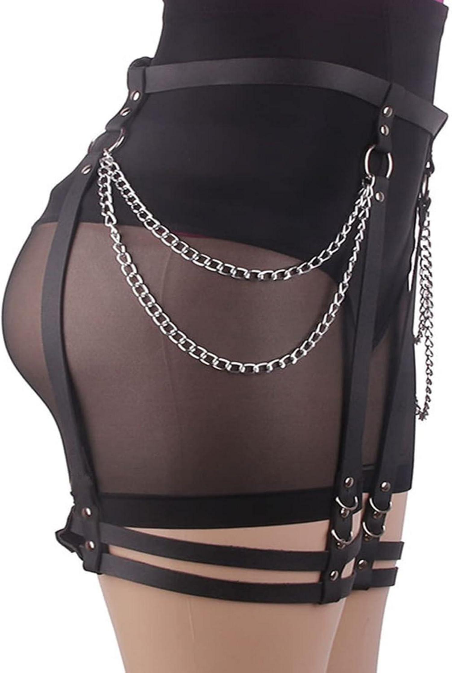 Punk Harness Damen Leder Strumpfband Gürtel Hüftketten BDSM Dessous