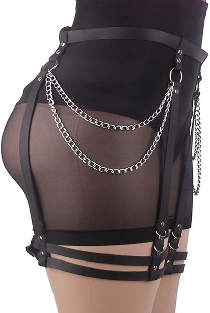 Punk Harness Damen Leder Strumpfband Gürtel Hüftketten BDSM Dessous