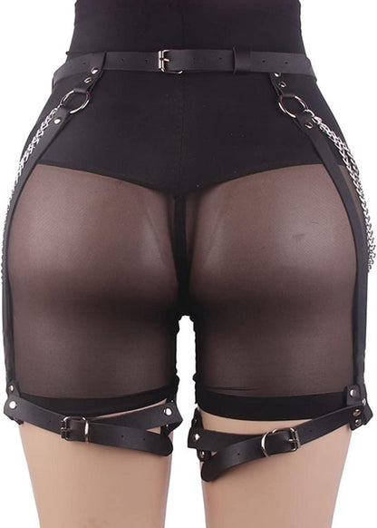 Sexy Punk Harness Damen Leder Strumpfband Gürtel Hüftketten BDSM