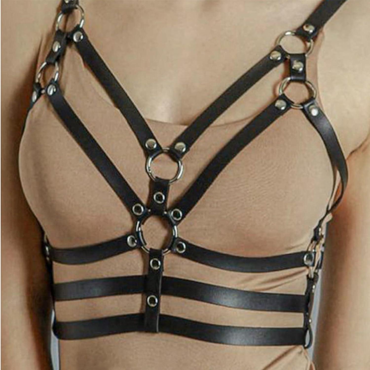 Damen Punk Leder Body Brust Harness Gothic Dessous BDSM