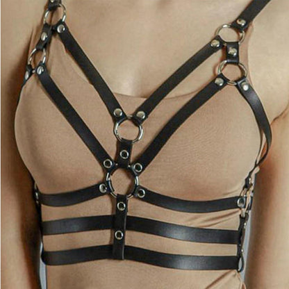 Damen Punk Leder Body Brust Harness Gothic Dessous BDSM