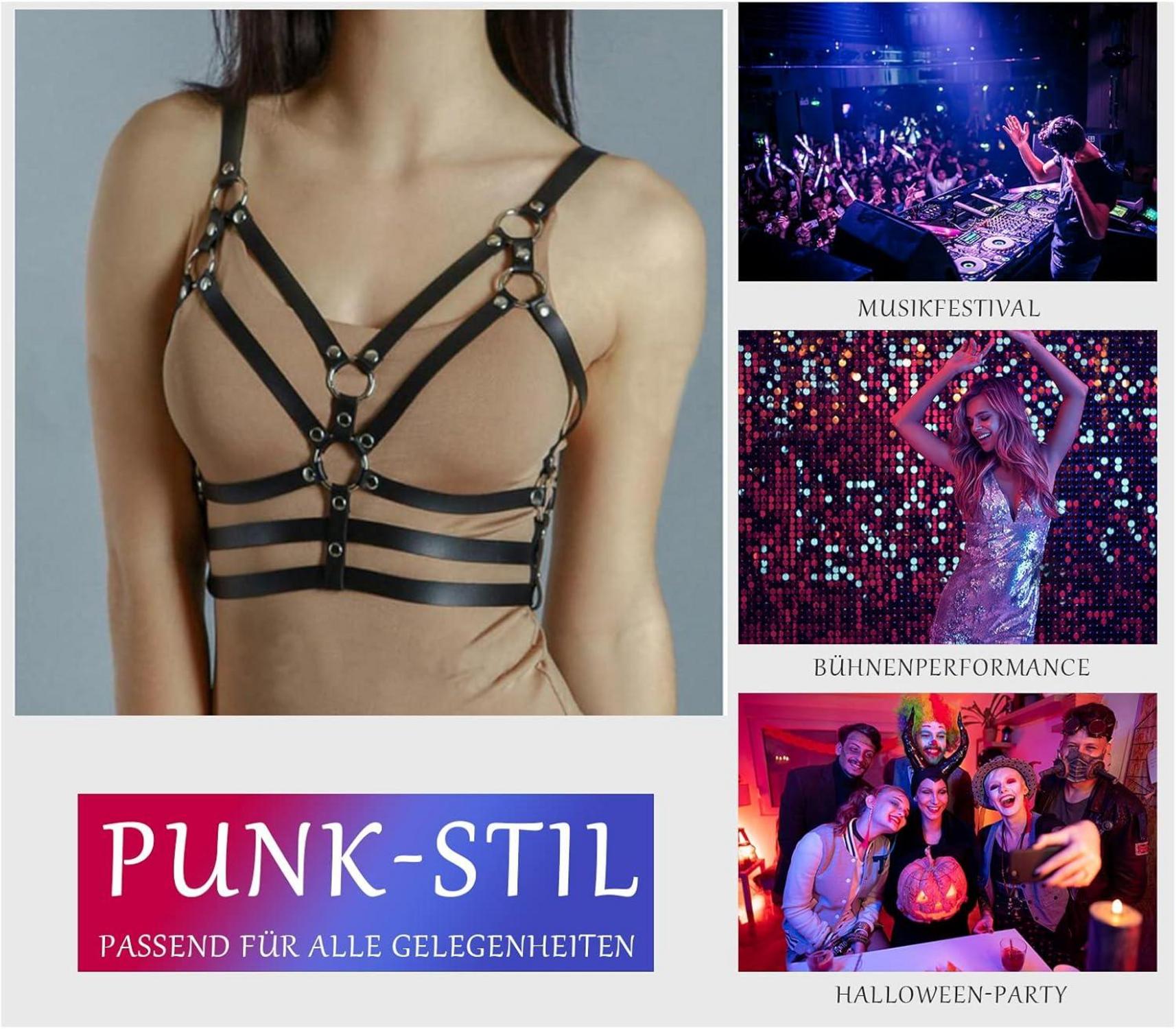 Damen Punk Leder Harness Body Brustgurt Gothic Dessous BDSM Fetish