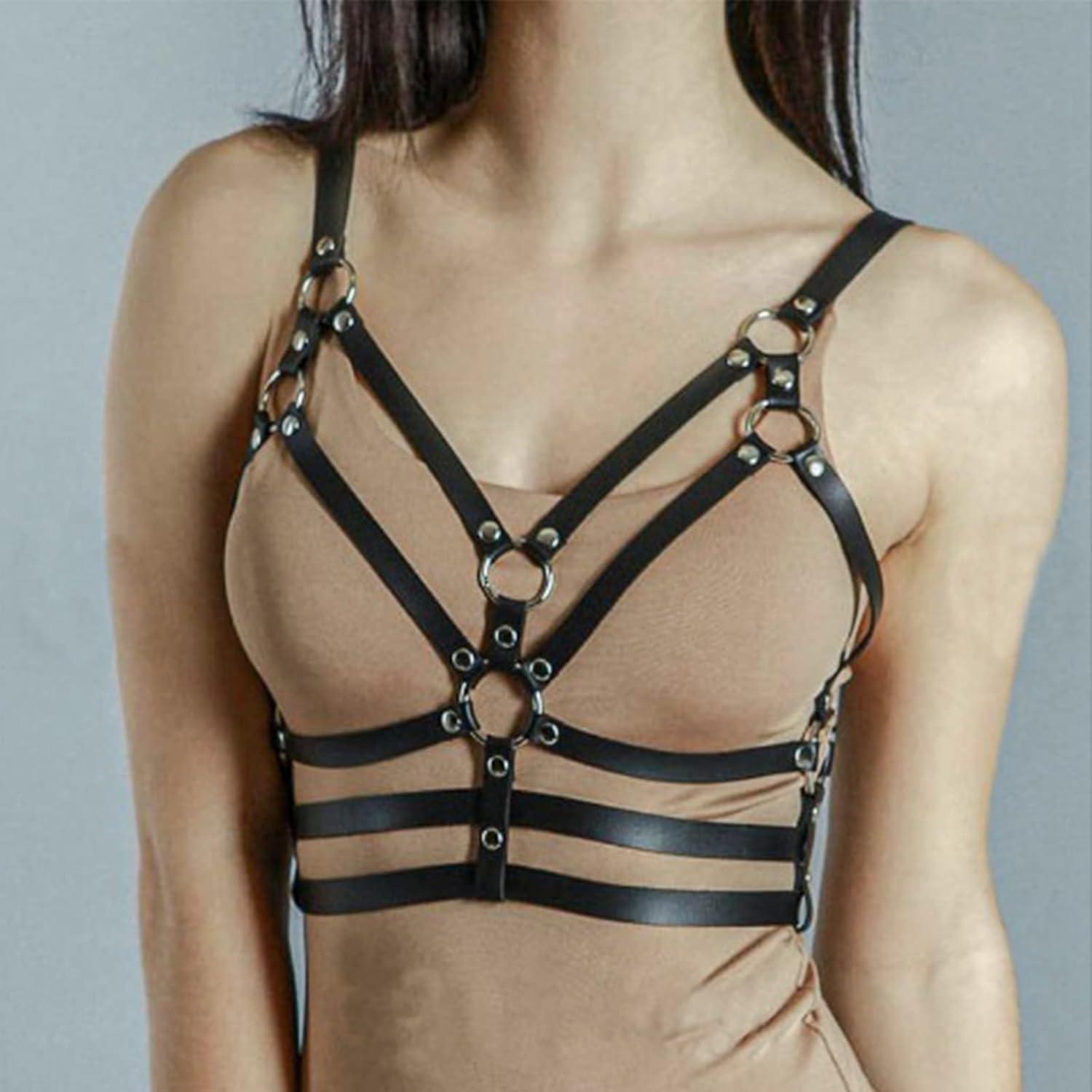 BDSMYOU Punk Harness Damen Leder Body Brust Harness Gothic Kleidung Fetisch BDSM Spielzeug
