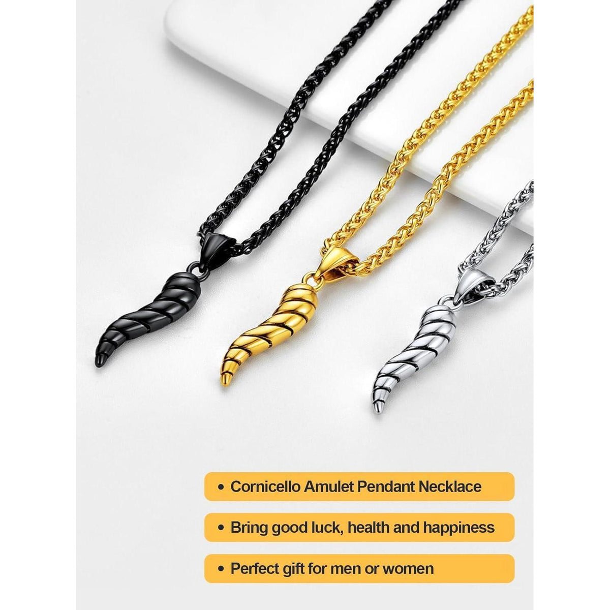 Italienisches Horn Halskette Edelstahl Schwarz Glücksbringer Amulett