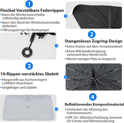 Modacraft Auto Sonnenschutz Frontscheibe UV-Schutz 10 Rippen Zugringgriff