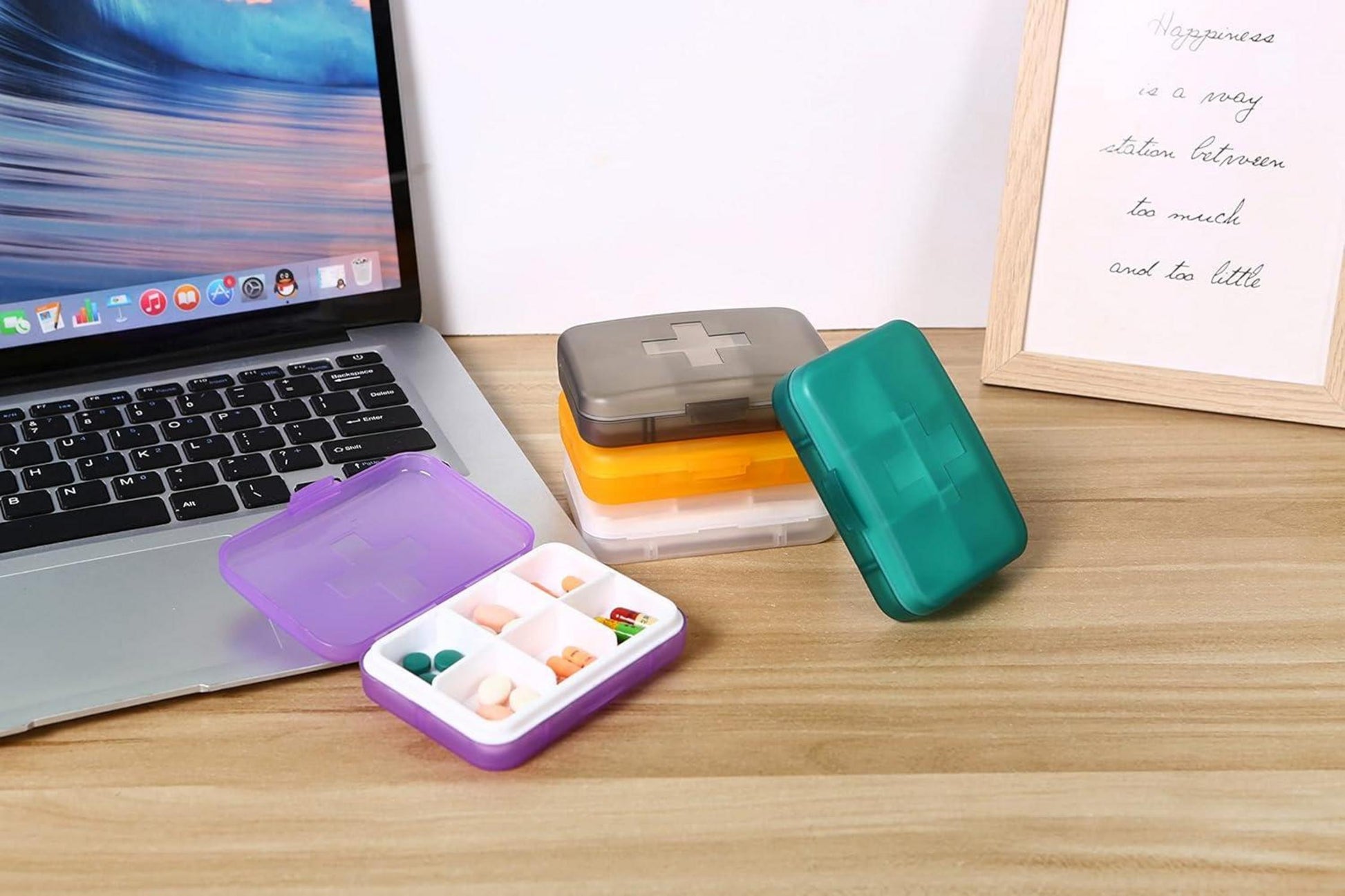 Wöchentliche tragbare Pillendose 6 Fächer täglich für 7 Tage dunkelgrün