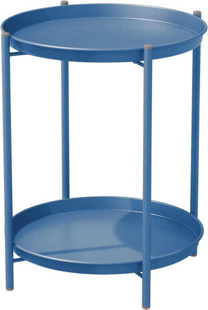 Runder Beistelltisch 2 Ebenen Metall abnehmbar 45x45x53cm