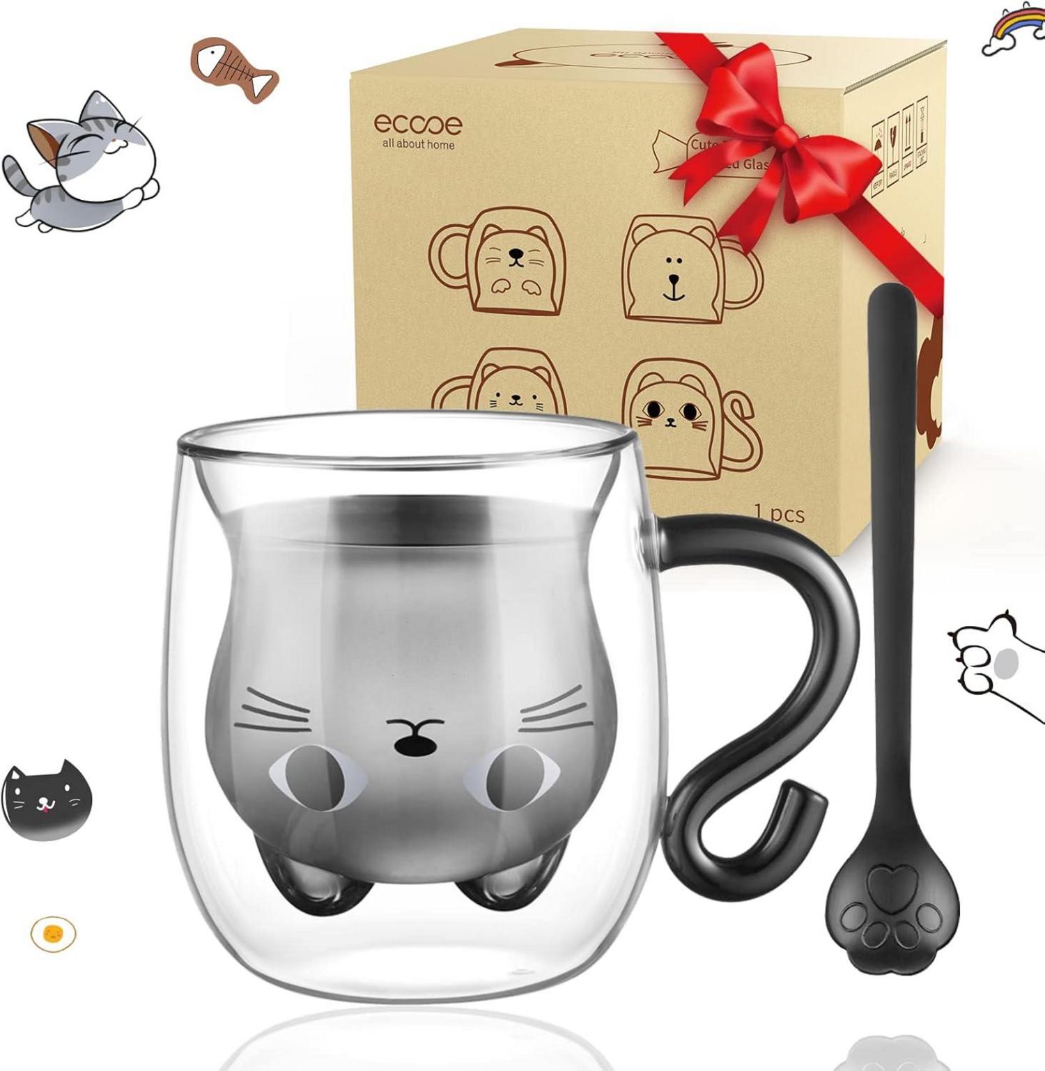 Doppelwandige Süße Katze Latte Macchiato Gläser 290ml - Geschenk für