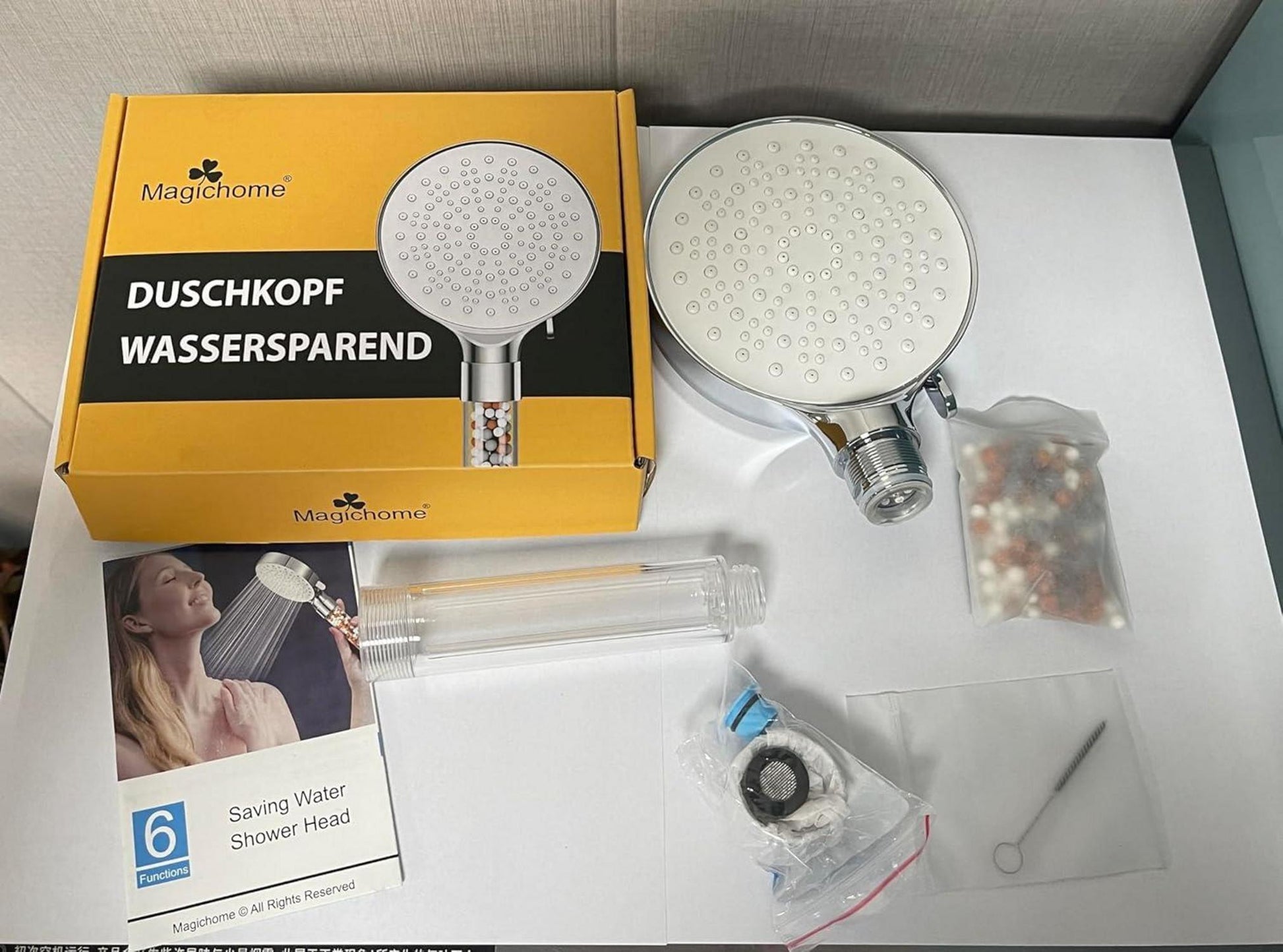 Magichome Wassersparende Duschbrause mit 6 Strahlarten, 3-Lagen-Filtration, 9L/Min