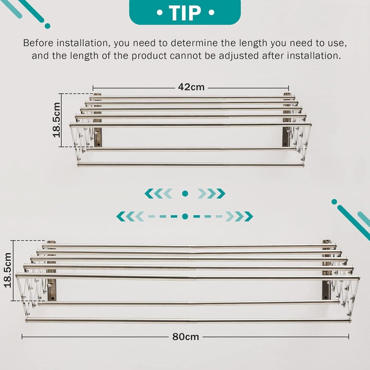 Wäscheständer Wandmontage ausziehbar 7 Stangen 42-80x59x19cm Silber