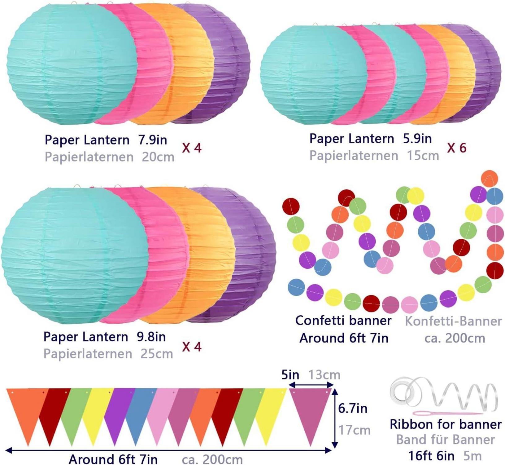 Bunte Papierlaterne 16 Stück Wiederverwendbar