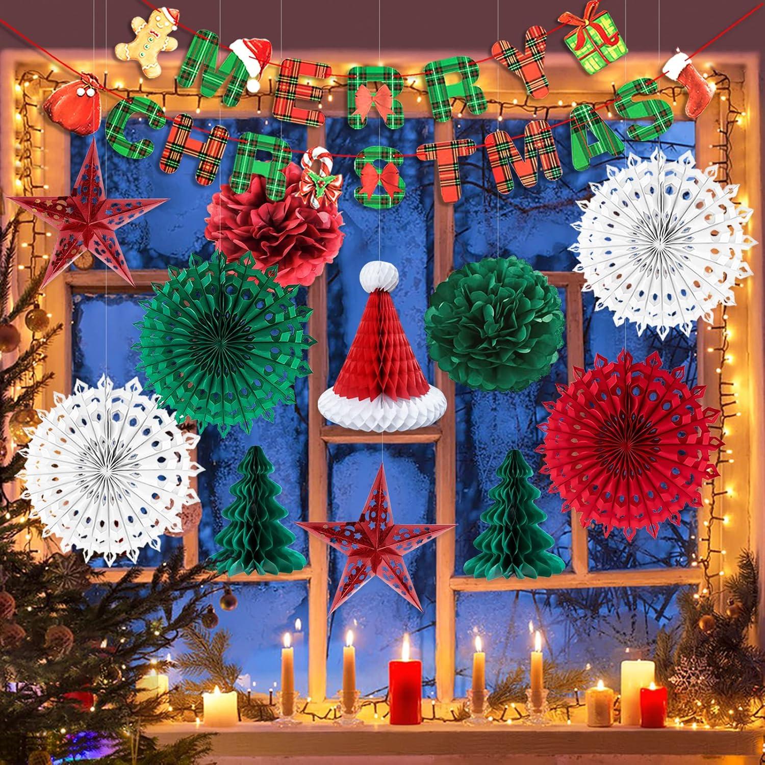 Weihnachten Dekoration Set Wabenbälle Banner Sterne Baumschmuck